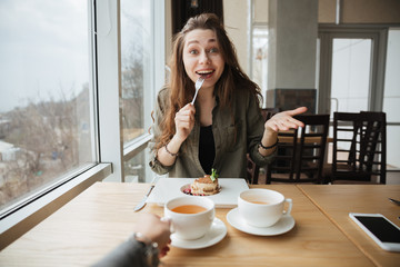 happy woman with cake