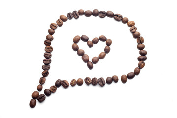Balloon message made of coffee beans over white  background