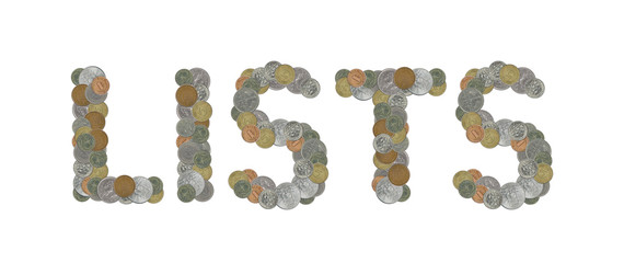 LISTS – Coins on white background