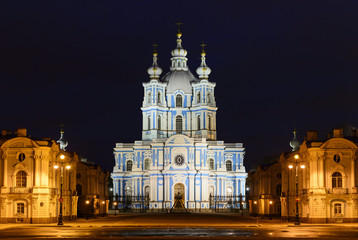 Fototapeta na wymiar St. Petersburg view of the Smolny Cathedral at night
