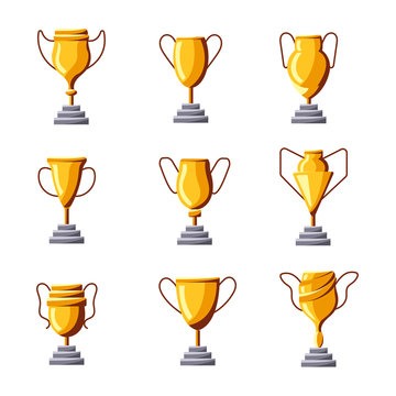 Winner's award set flat golden goblet icon vector illustration isolated
