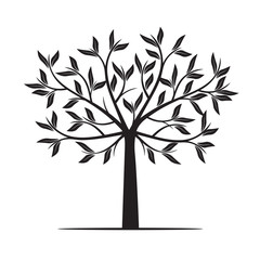 Black Tree with Leafs. Vector Illustration.