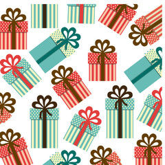 colorful background pattern of gift boxes with decorative ribbon vector illustration