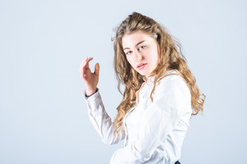 Lovely Anna student beautifully posing on a white background.