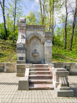 Fountain of the Mines in Carol I Park, Bucharest. It was built in 1906 by the Service of Mines and Quarries from the Ministry of Agriculture, Industries, Trade and Domains.