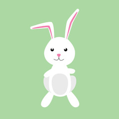 Nice simple rabbit isolated on green background. Vector illustration of happy bunny.