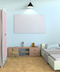 Mock up poster of bedroom, 3D Rendering