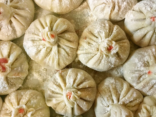 Ravioli and Russian dumplings from flour, meat and spices