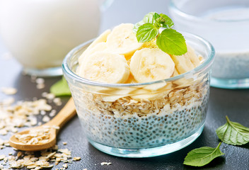 milk with chia seeds and banana