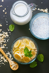 milk with chia seeds and banana
