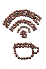 Wifi sign made of Coffee beans over white background