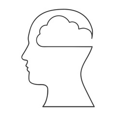 monochrome silhouette with human head with cloud inside vector illustration