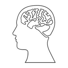 monochrome silhouette of human head with brain vector illustration