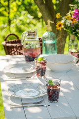 Preparations for homemade dinner in summer garden