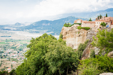 Fototapeta na wymiar GREECE, METEORA, JULY 2015, spectacular rock formations and Greek Orthodox monasteries.