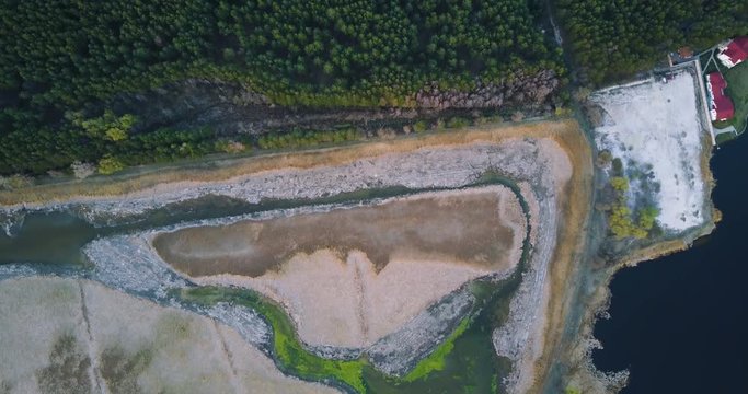 Drone Point of View . flight over the marsh, lake, fores