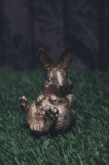 Cute rabbit miniature on grass