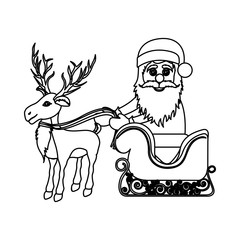 monochrome silhouette of reindeer with santa claus in sleigh vector illustration
