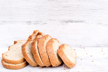 slice bread on wooden table in the morning, breakfast