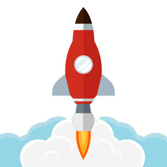 Start Up. Rocket ship. Flat design modern vector illustration concept of new business project start up development and launch a new innovation product on a market.