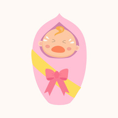 Newborn baby flat icon. Crying baby.