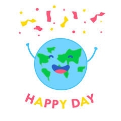 Fun planet with hands and serpentine. Happy Day card. Vector illustration.