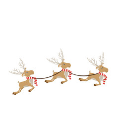 color background with set of three reindeers with scarves vector illustration