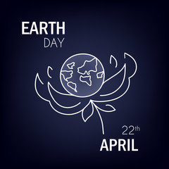 Earth Day card with planet on dark background. Vector illustration.