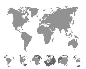 World map with continents on white background. Vector illustration