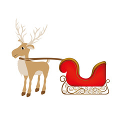 colorful silhouette of reindeer with sleigh vector illustration