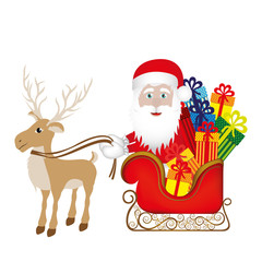 colorful silhouette of reindeer with santa claus in sleigh with gifts vector illustration