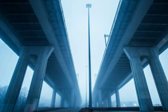 Highways in the fog. Dense fog.