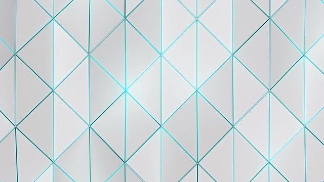 Geometric Triangle Wall Loop 1B: abstract background low poly waving triangles surface with shiny cool blue edge accents, 4K FullHD, seamless loop.