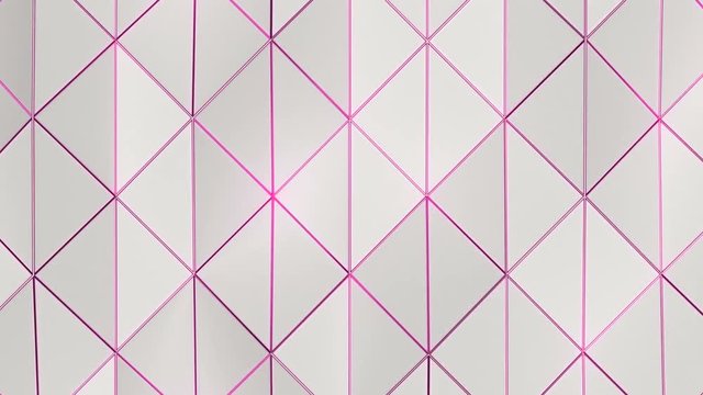 Geometric Triangle Wall Loop 1C: abstract background low poly waving triangles surface with shiny magenta pink purple accents, 4K FullHD, seamless loop.
