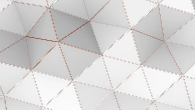 Low Poly Abstract Loop 1E: clean, modern, 3D soft moving triangles; white abstract polygon geometric backdrop with rainbow multi color edge accents, UltraHD and FullHD and seamlessly loop-able 