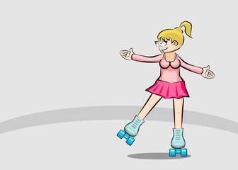 Blonde Woman on roller skates - copyspace