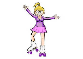 Girl on roller skates. Isolated on white background