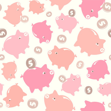 Seamless pattern - pink piggy bank