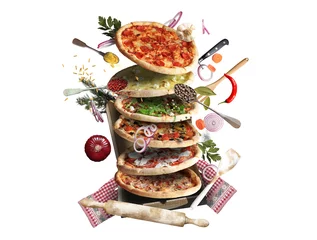 Rolgordijnen Pizza with different tastes with vegetables, cooking © Zarya Maxim