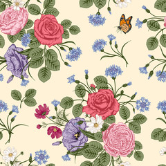 Seamless pattern with flowers. Vector illustration.