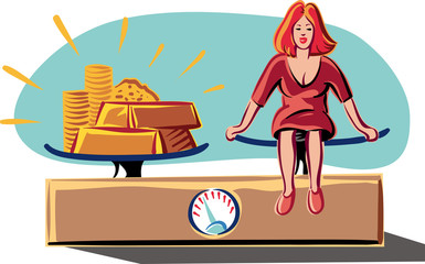 Donna pesata su una bilanci