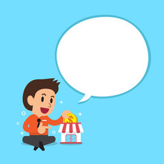 Cartoon a businessman with white speech bubble