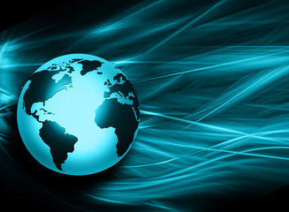 Best Internet Concept of global business. Globe, glowing lines on technological background. Wi-Fi, rays, symbols Internet, 3D illustration