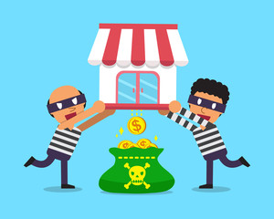 Cartoon thieves earning money with their store