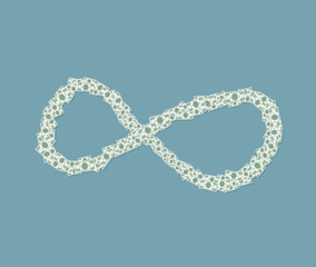 Infinity sign flying banknotes money. Background flat style design illustration