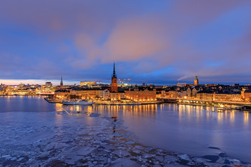 Fototapeta na wymiar Evening reflection of Stockholm Riddarholmen