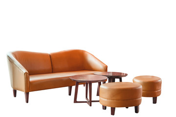 Luxury leather sofa set isolated with clipping path.