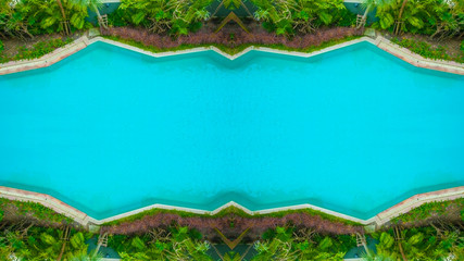 Swimming pool top view from building.