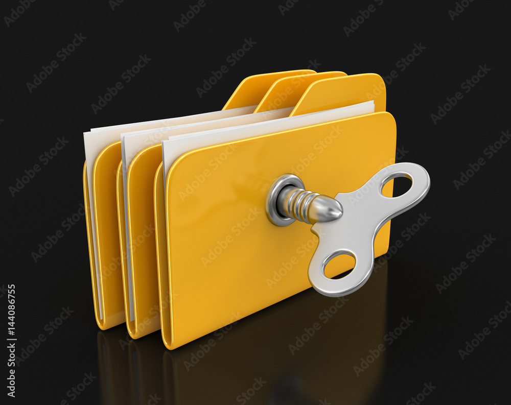 Poster folder and files with winding key. image with clipping path