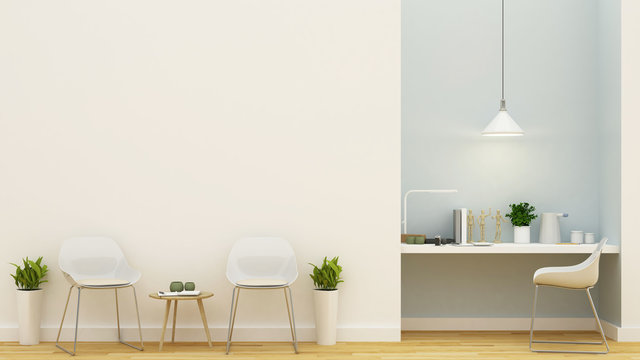 living area and workspace pastel blue design - 3D Rendering